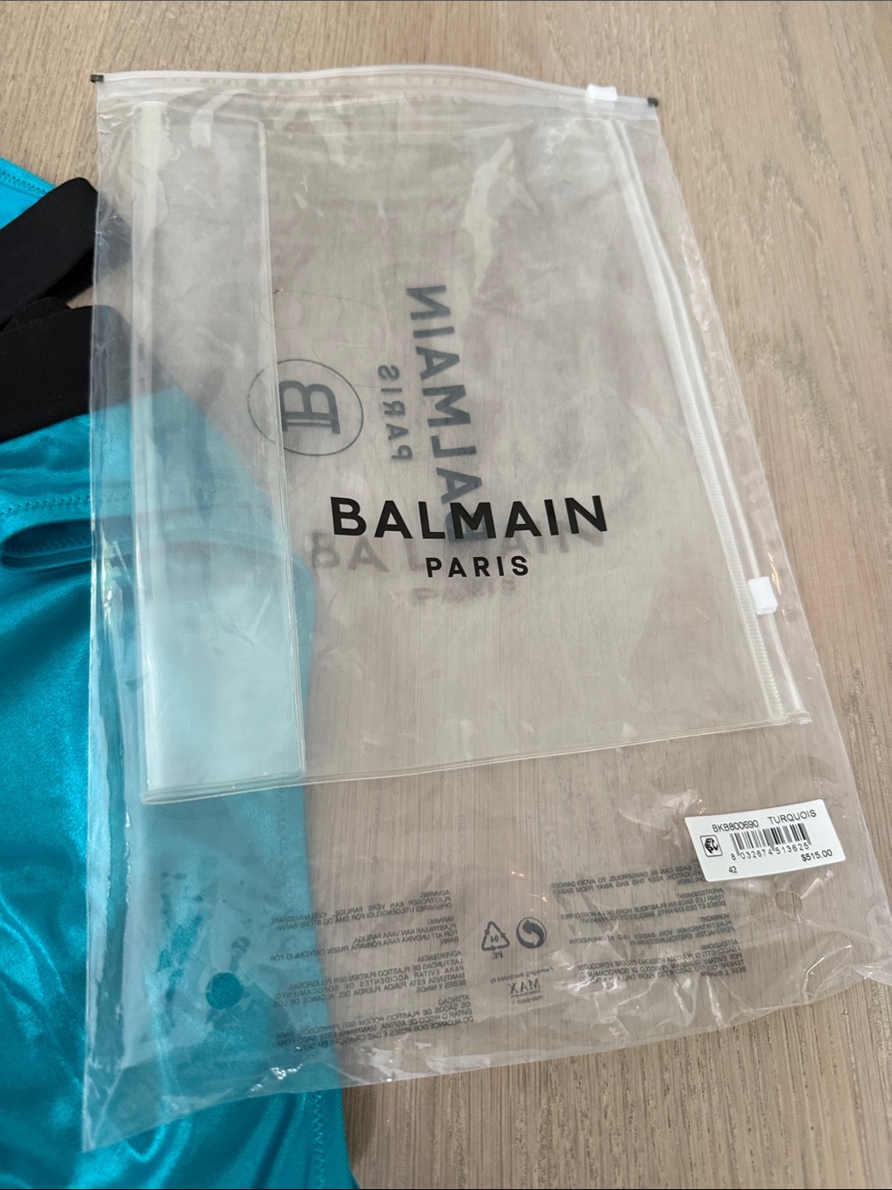 Balmain Paris Metallise Teal Bikini Set with Black Logo Band - Picture 5 of 5